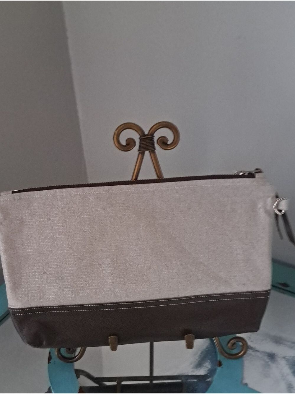 BLISSFUL THINGS handcrafted Taupe and Brown multi purpose pouch bag cosmetic zip